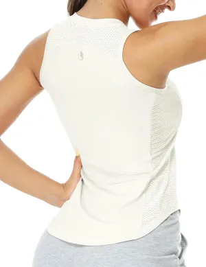 icyzone Workout Tank Top for Women High Neck Sleeveless Tops Quick Dry Athletic Yoga Exercise Running Shirts