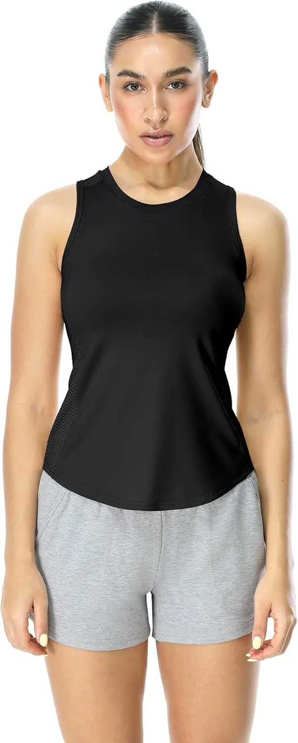 icyzone Workout Tank Top for Women High Neck Sleeveless Tops Quick Dry Athletic Yoga Exercise Running Shirts