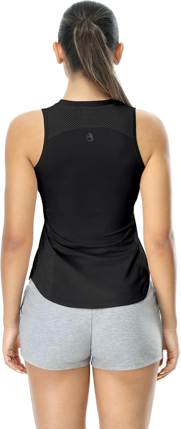 icyzone Workout Tank Top for Women High Neck Sleeveless Tops Quick Dry Athletic Yoga Exercise Running Shirts