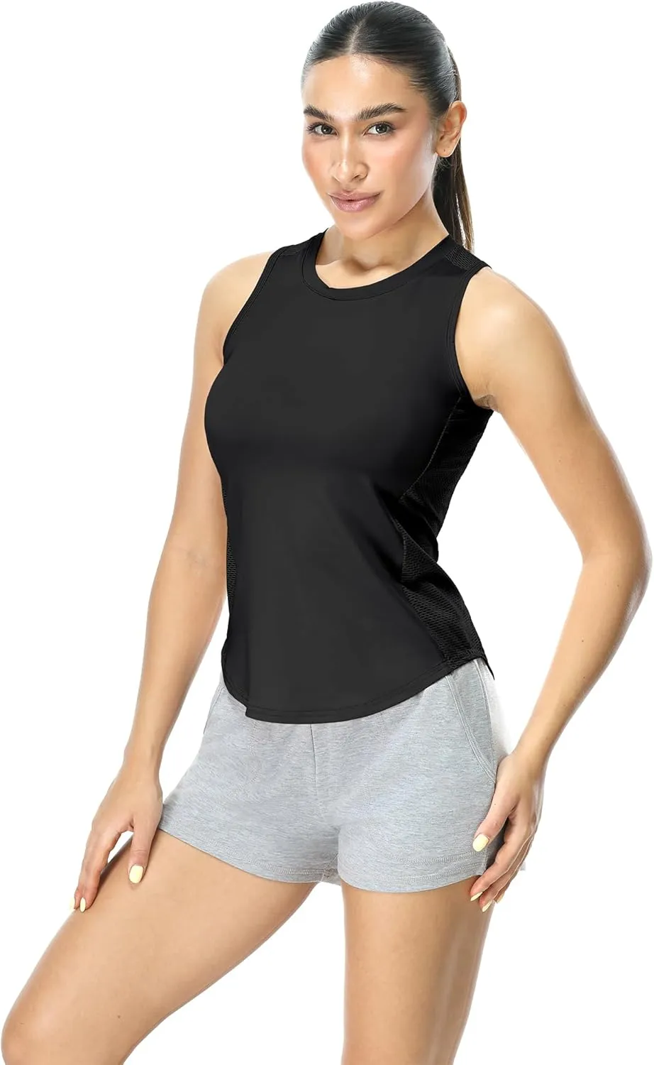 icyzone Workout Tank Top for Women High Neck Sleeveless Tops Quick Dry Athletic Yoga Exercise Running Shirts