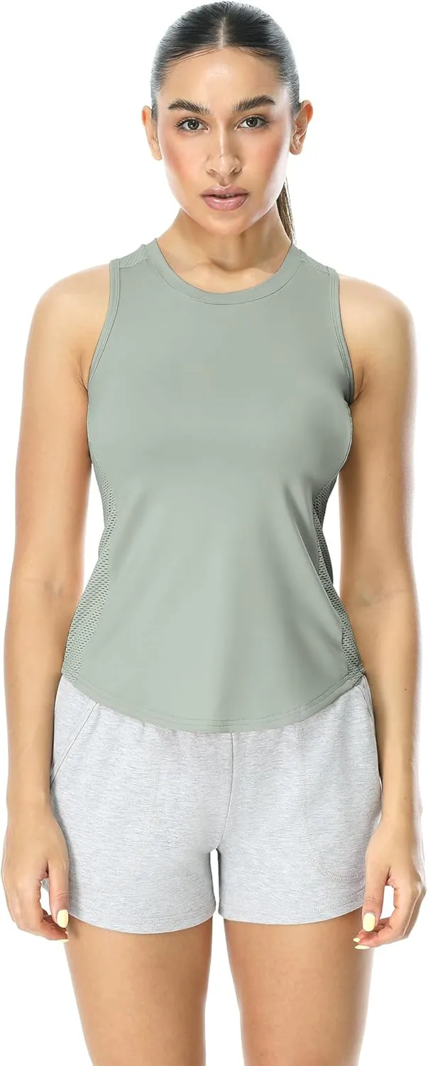 icyzone Workout Tank Top for Women High Neck Sleeveless Tops Quick Dry Athletic Yoga Exercise Running Shirts