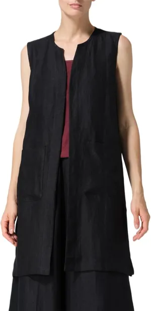 IDEALSANXUN Long Linen Vest for Women Summer Lightweight Sleeveless Blazer Jacket Trench Coat Open Front Cardigan Waistcoat