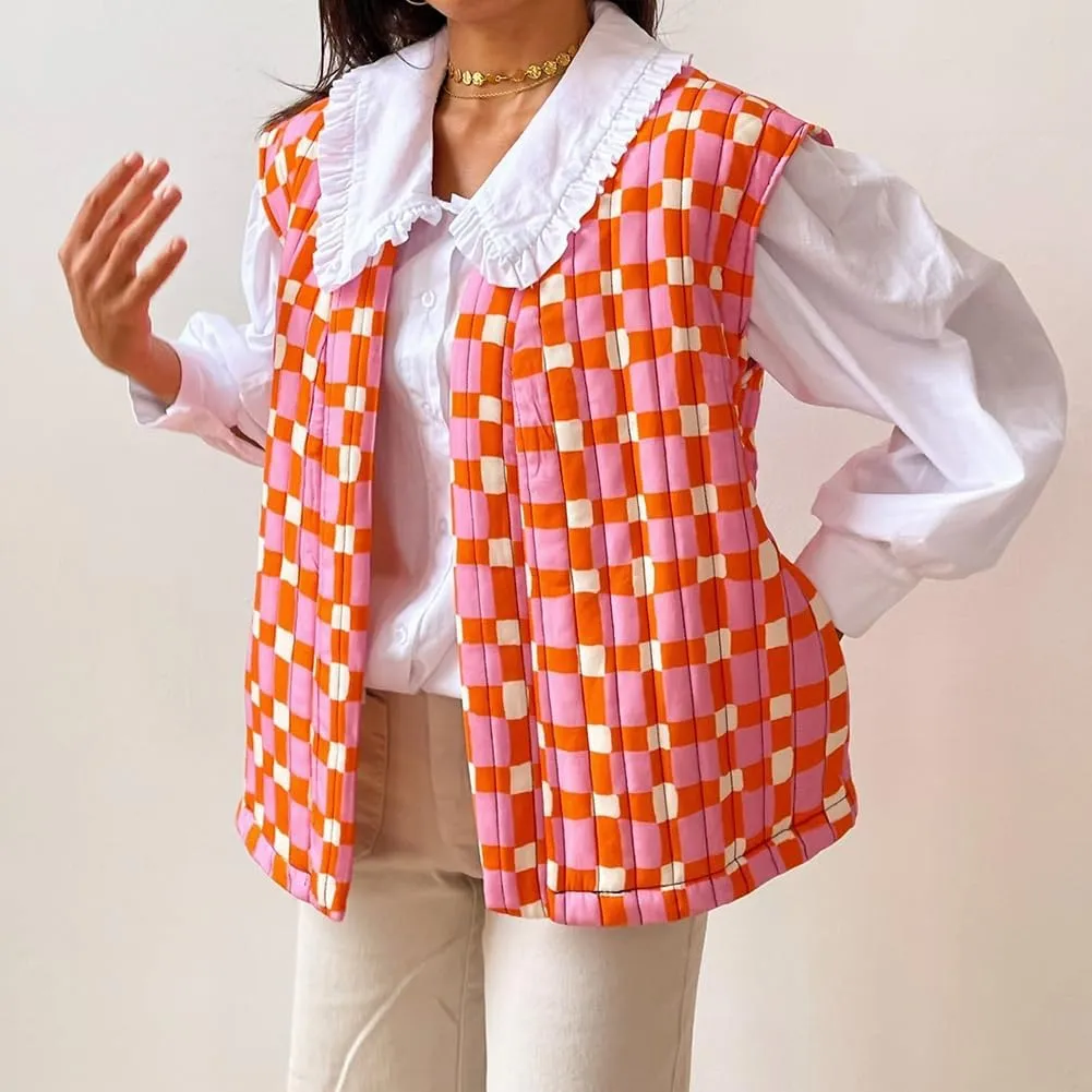 IMISSILLEB Women Vintage Cropped Floral Quilted Vest Sleeveless Reversible Puffer Jacket Fall Lightweight Padded Coat Gilet