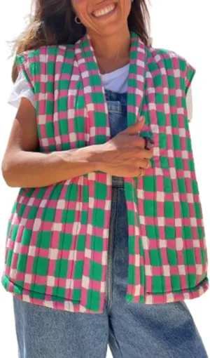 IMISSILLEB Women Vintage Cropped Floral Quilted Vest Sleeveless Reversible Puffer Jacket Fall Lightweight Padded Coat Gilet