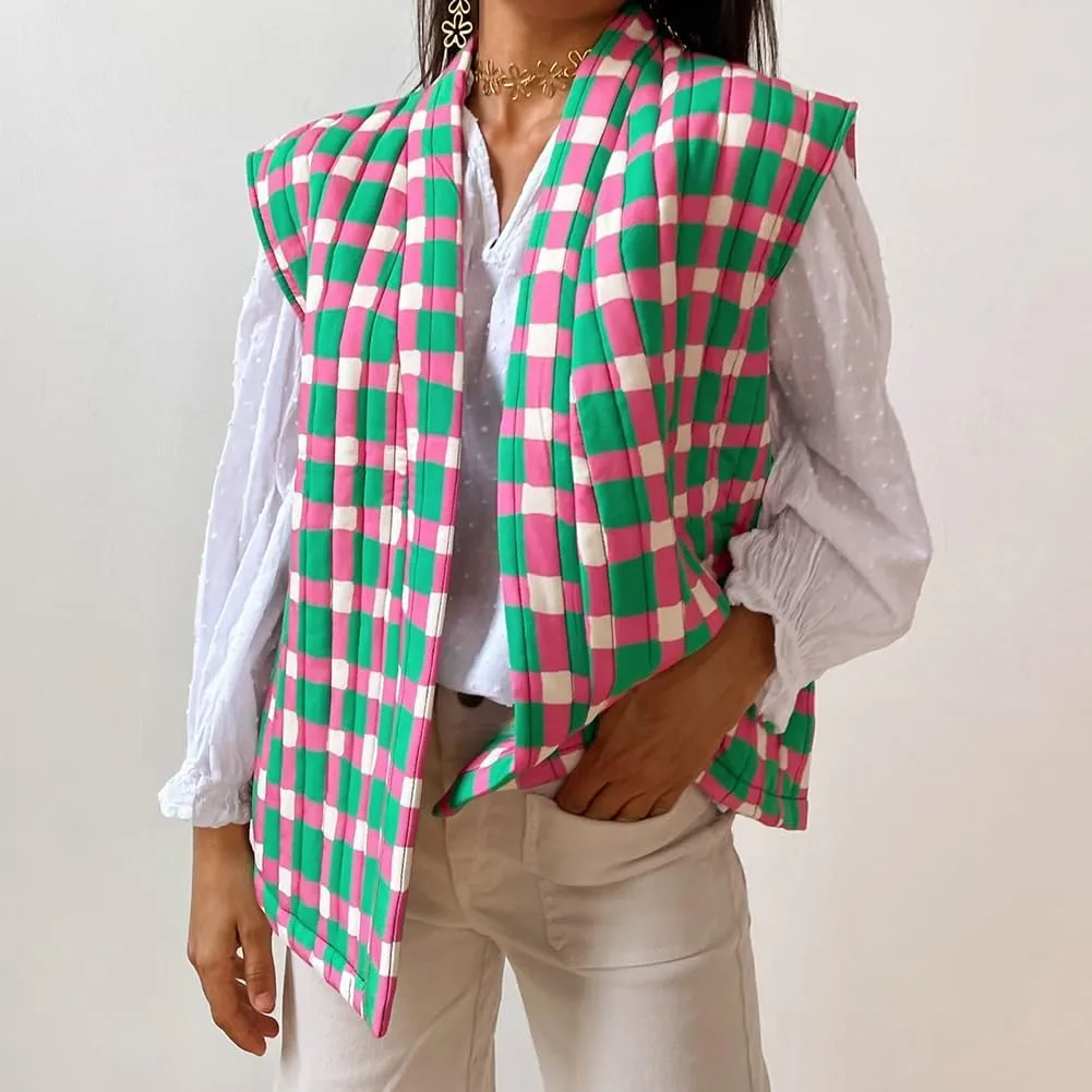 IMISSILLEB Women Vintage Cropped Floral Quilted Vest Sleeveless Reversible Puffer Jacket Fall Lightweight Padded Coat Gilet