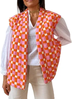 IMISSILLEB Women Vintage Cropped Floral Quilted Vest Sleeveless Reversible Puffer Jacket Fall Lightweight Padded Coat Gilet