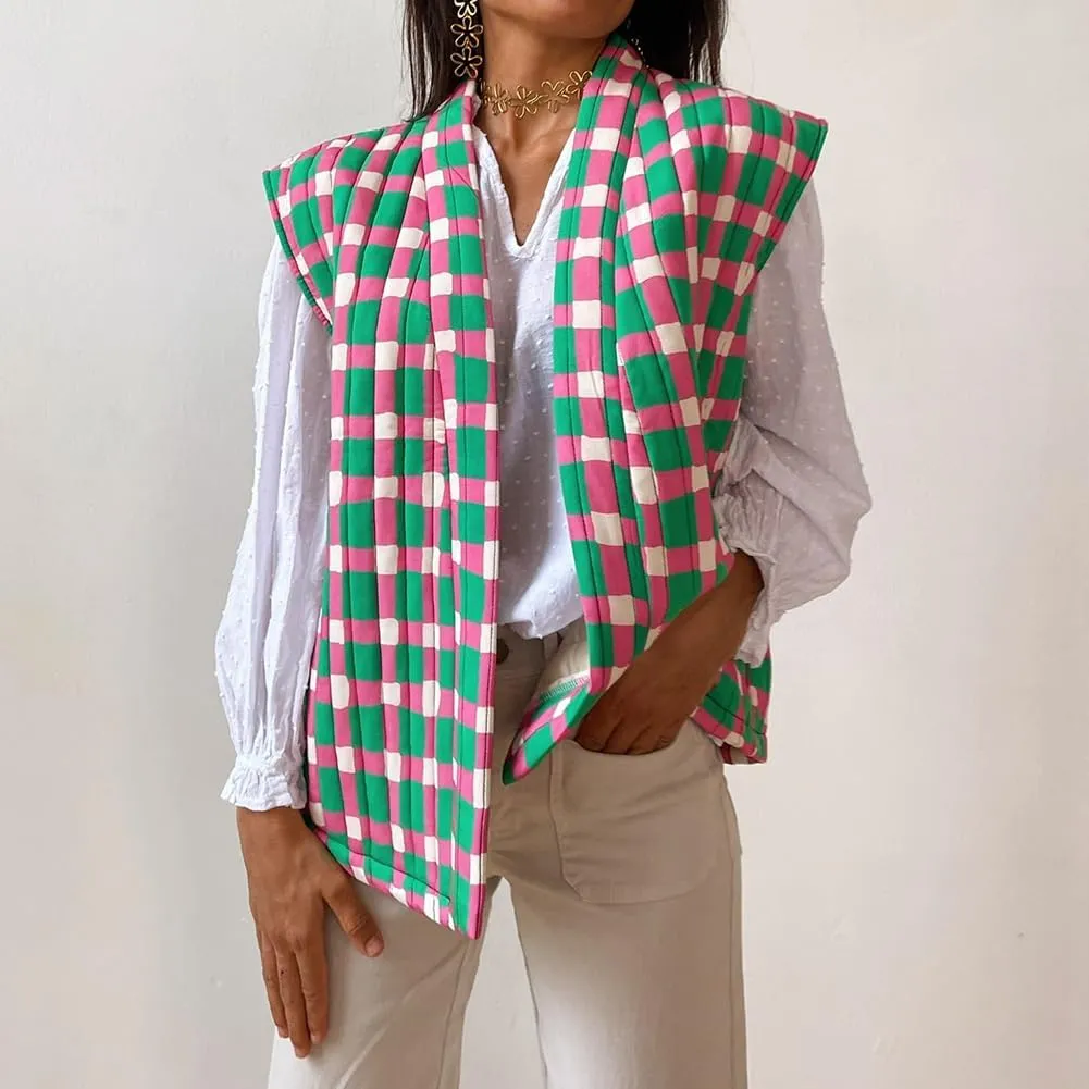 IMISSILLEB Women Vintage Cropped Floral Quilted Vest Sleeveless Reversible Puffer Jacket Fall Lightweight Padded Coat Gilet