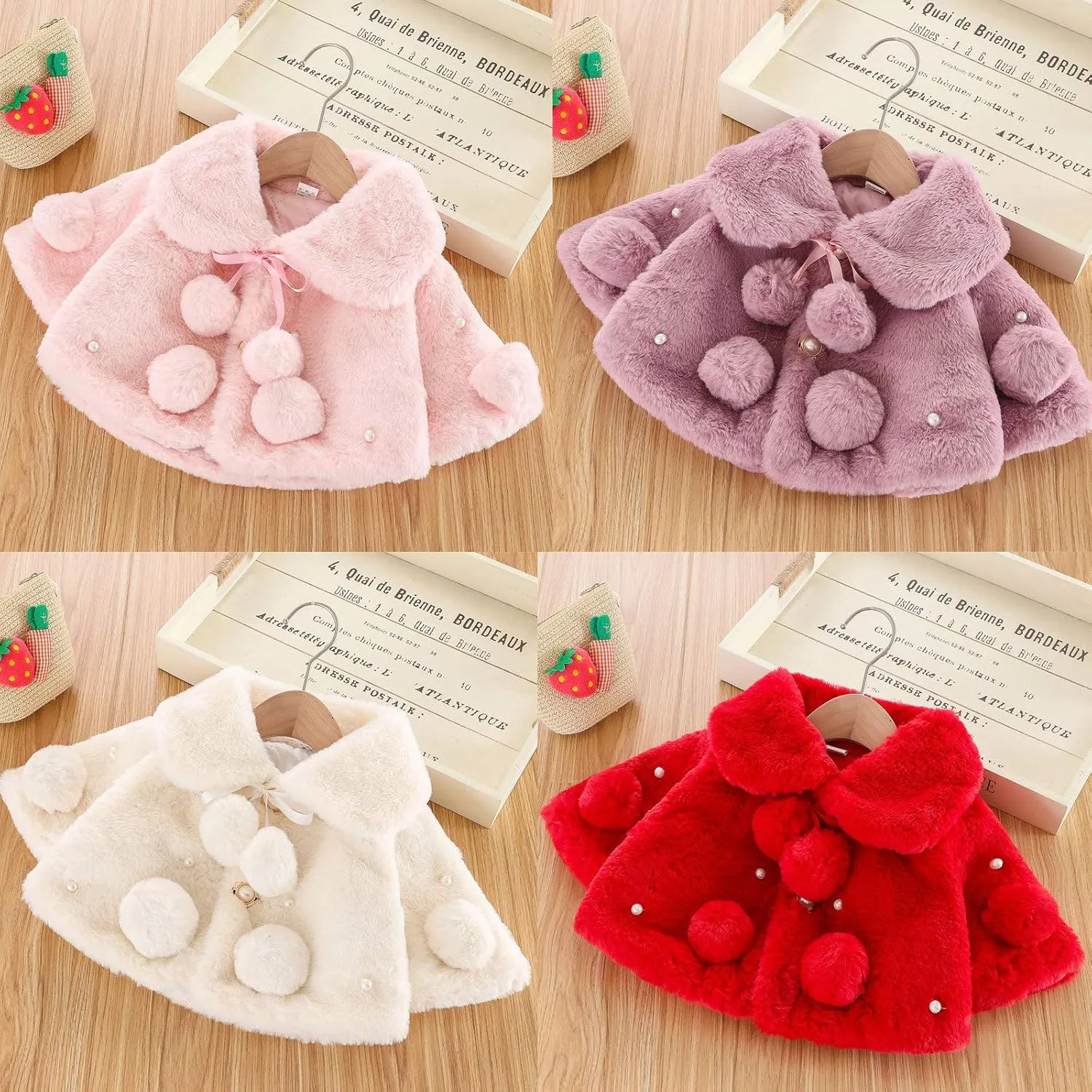 Infant Baby Girl Faux Fur Warm Winter Cape Cloak Coat Jacket Thicken Shawl Snowsuit Outerwear Coats for Girls