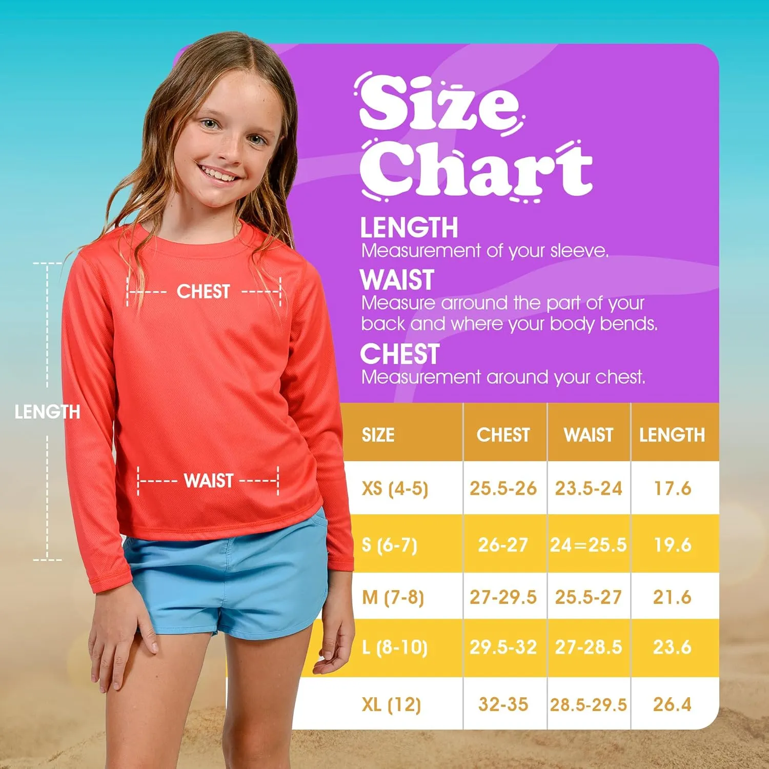 INGEAR Girls Long Sleeve Rash Guard Swim Shirt Outdoor Sports Shirt Lightweight Athletic Tee Protective