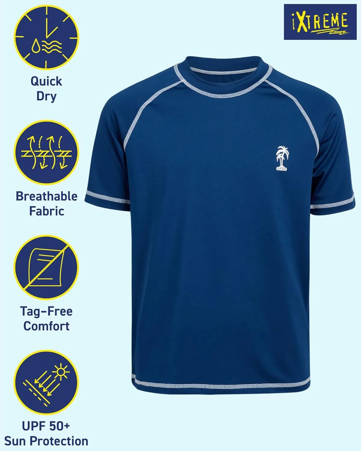 iXtreme Boys Swim Shirt - 2 Pack UPF 50  Quick Dry Sun Protection Short Sleeve Swimwear Rash Guard for Boys (Sizes: 12M-18)