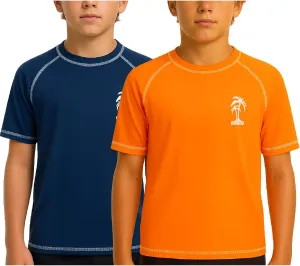 iXtreme Boys Swim Shirt - 2 Pack UPF 50  Quick Dry Sun Protection Short Sleeve Swimwear Rash Guard for Boys (Sizes: 12M-18)