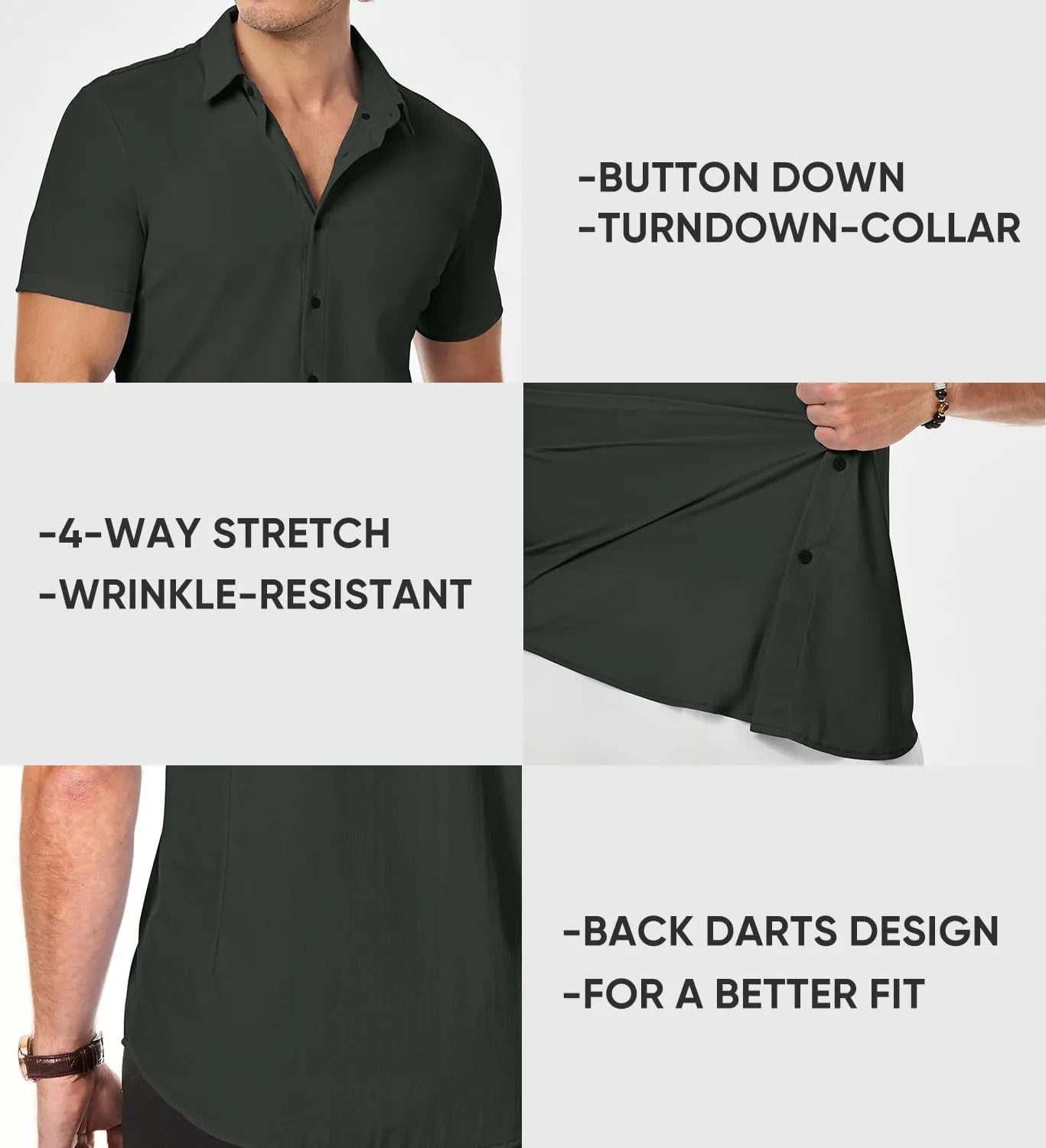 JMIERR Men's Muscle Fit Dress Shirts Summer Casual Button Down Short Sleeve High Stretch Wrinkle-Free Shirt