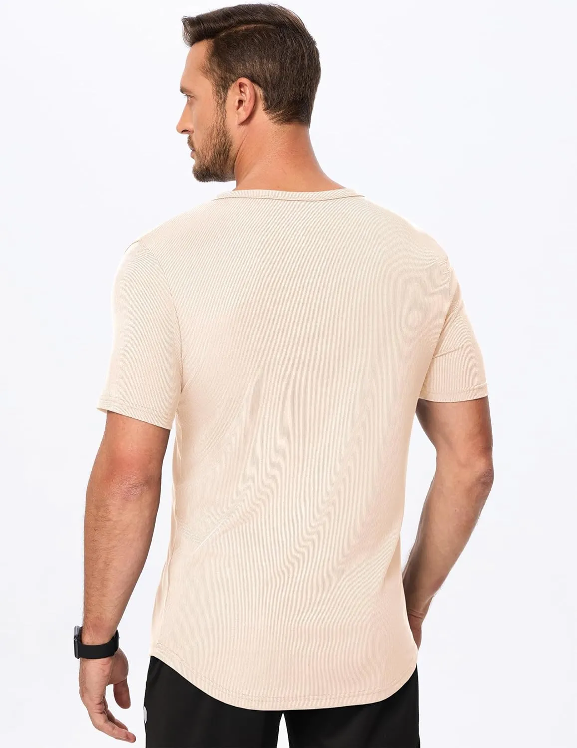 JMIERR Men's Muscle V-Neck T Shirt Short Sleeve Longline Ribbed Henley Shirt Gym Workout Athletic Tee Shirts