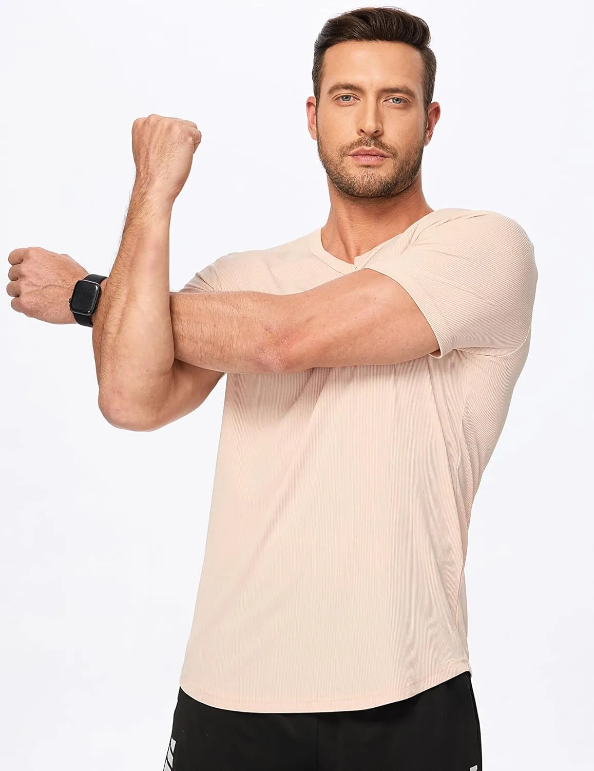 JMIERR Men's Muscle V-Neck T Shirt Short Sleeve Longline Ribbed Henley Shirt Gym Workout Athletic Tee Shirts