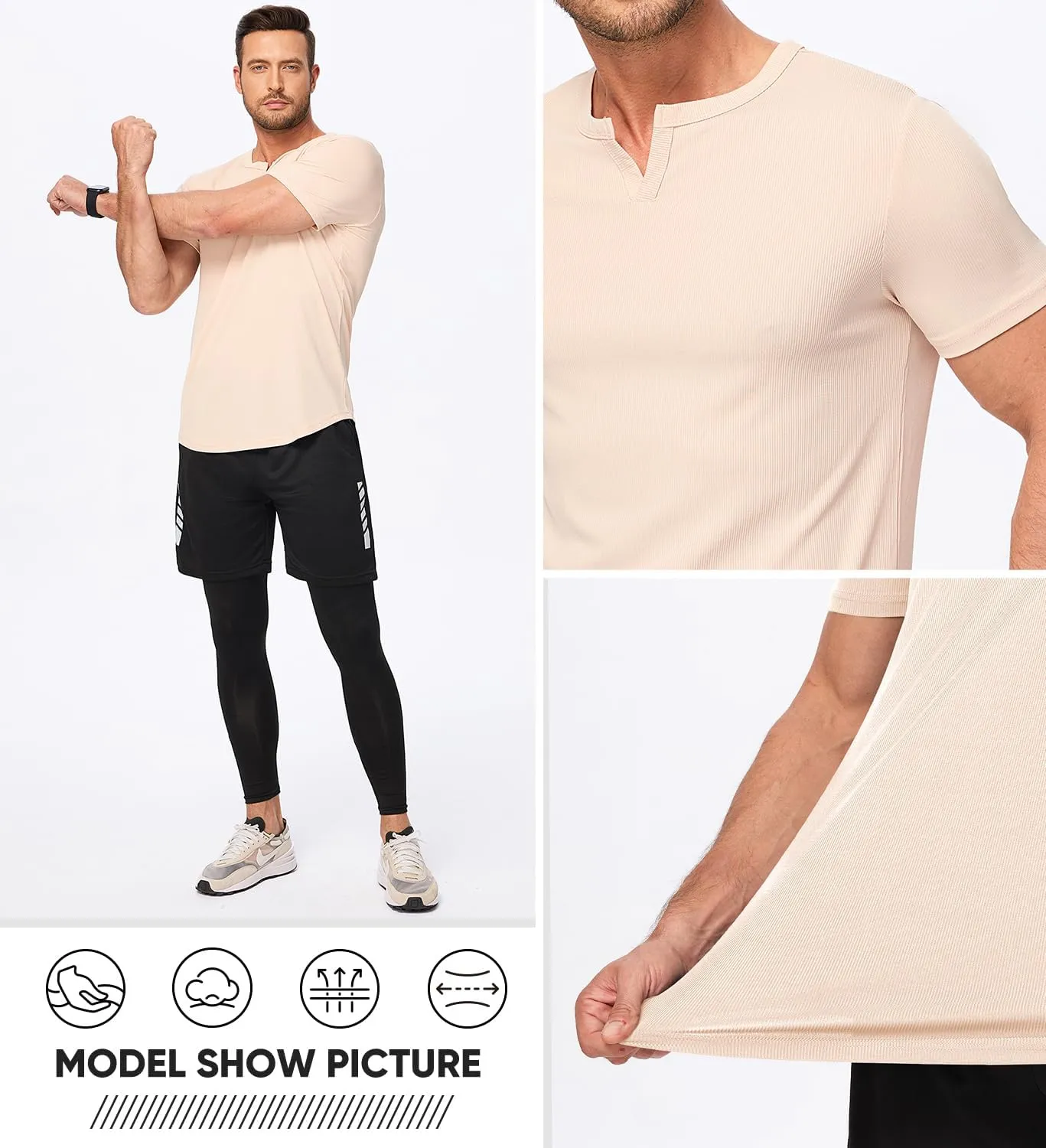 JMIERR Men's Muscle V-Neck T Shirt Short Sleeve Longline Ribbed Henley Shirt Gym Workout Athletic Tee Shirts