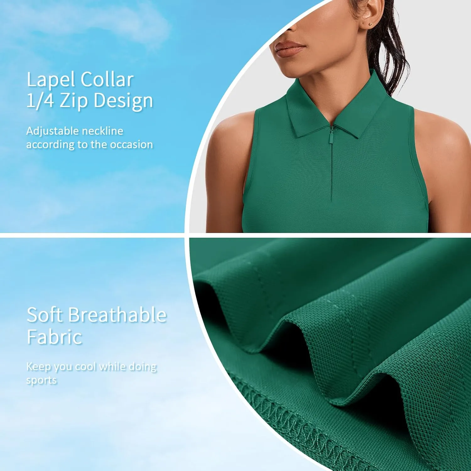 JoyGirl Womens Golf Shirt Sleeveless Polo Shirts Racerback Collared Tennis Shirt Zip up Quick Dry Athletic Tank Tops