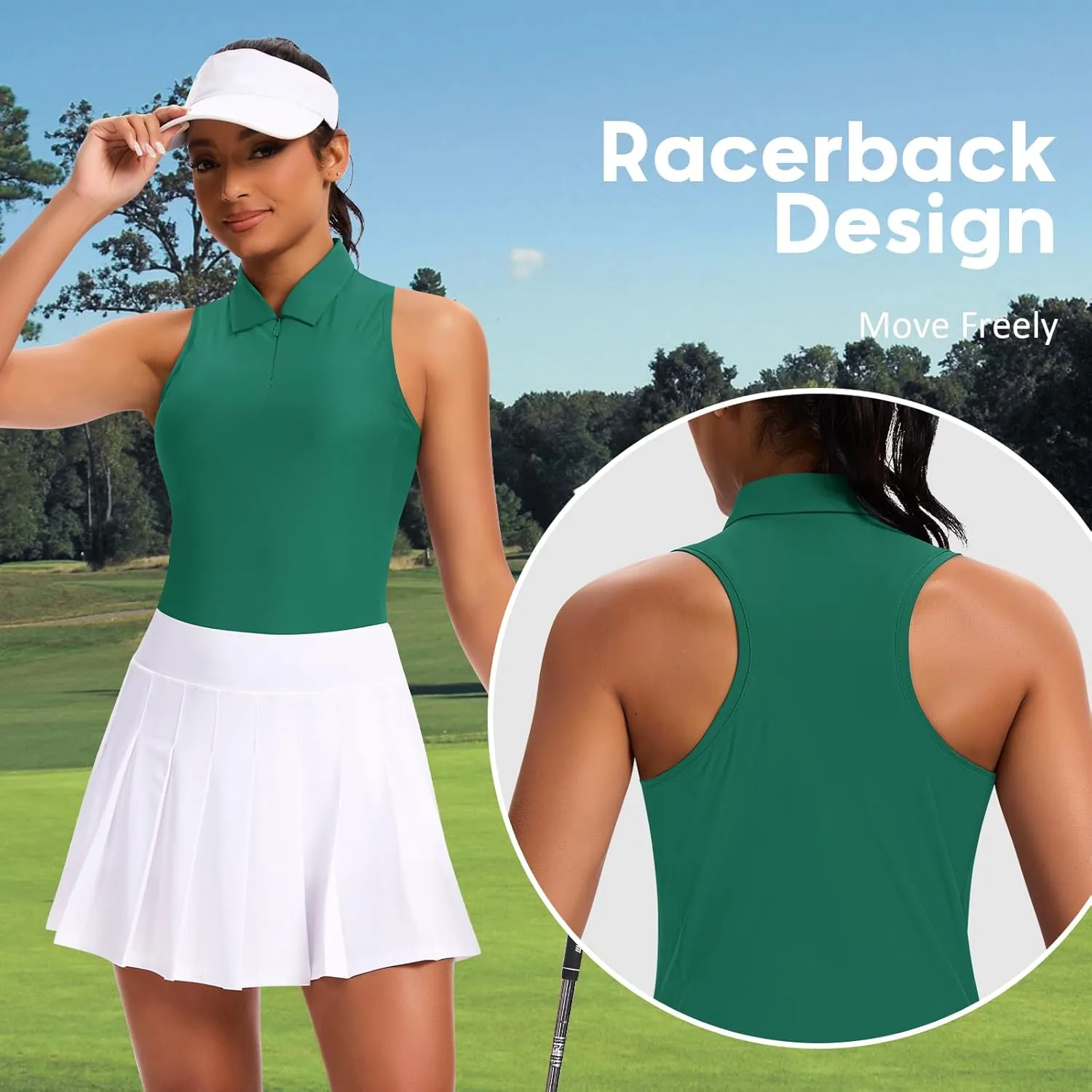JoyGirl Womens Golf Shirt Sleeveless Polo Shirts Racerback Collared Tennis Shirt Zip up Quick Dry Athletic Tank Tops