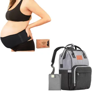 KeaBabies Maternity Belly Band for Pregnancy (Midnight Black, One Size) And Diaper Bag Backpack Bundle - Waterproof Multi Function Baby Travel Bags - Soft & Breathable Pregnancy Belly Support Belt