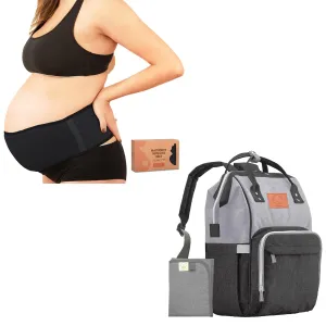 KeaBabies Maternity Belly Band for Pregnancy (Midnight Black, X-Large) And Diaper Bag Backpack Bundle - Waterproof Multi Function Baby Travel Bags - Soft & Breathable Pregnancy Belly Support Belt