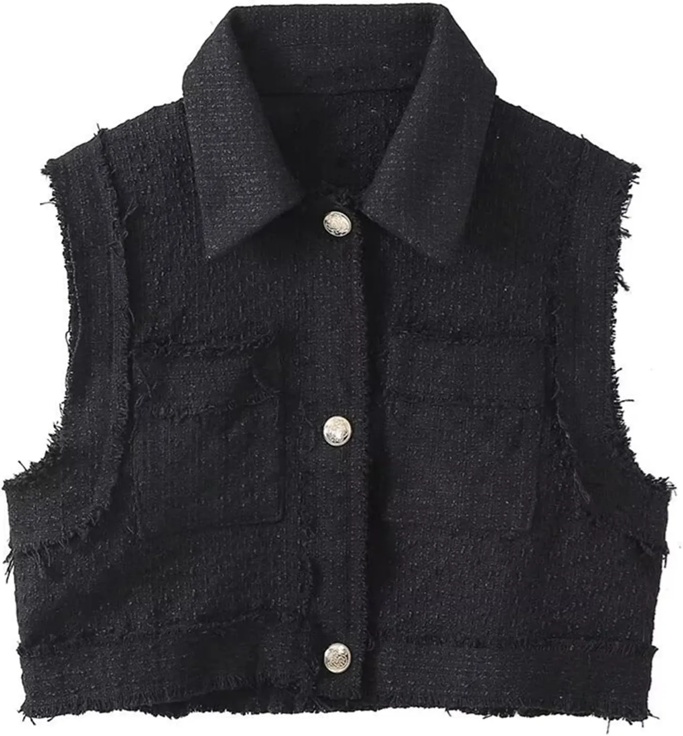 KEOMUD Women's Elegant Crop Vest Tops 2024 Vintage Lapel Button Down Tweed Waistcoats