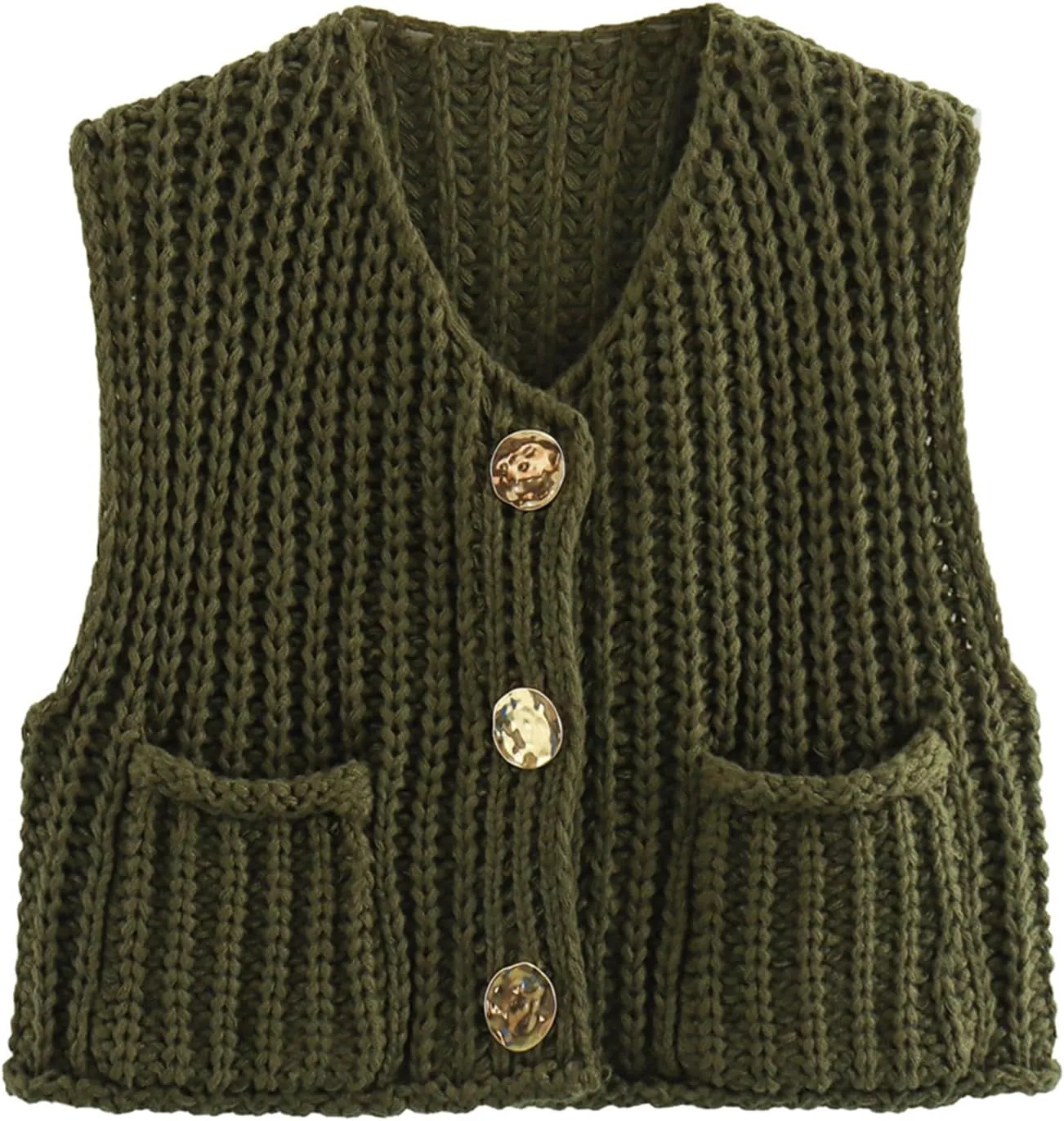 KEOMUD Women's Sleeveless Cropped Knit Cardigan 2025 Casual Button Down Crochet Sweater Vest Tops with Pockets