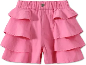 Kids Girls Jean Shorts Loose Fit Soft Cotton Comfy Ruffle Children Pull On Denim Shorts - Ages 4 to 14