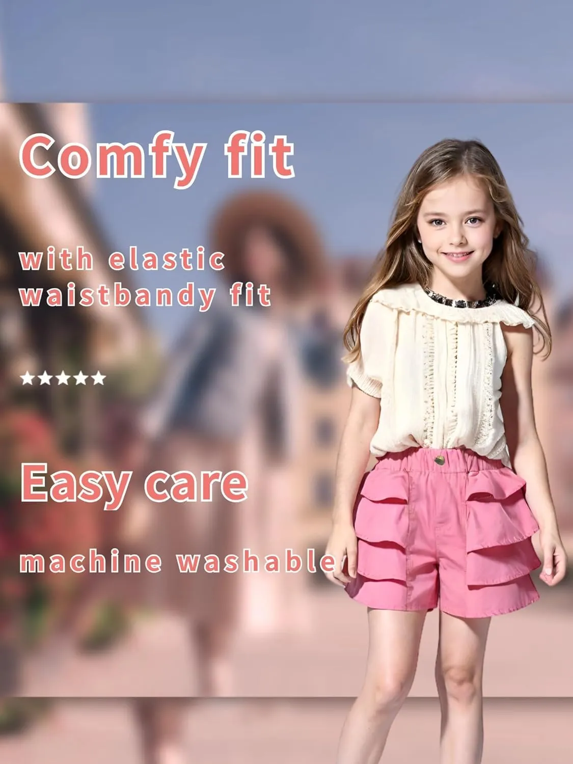 Kids Girls Jean Shorts Loose Fit Soft Cotton Comfy Ruffle Children Pull On Denim Shorts - Ages 4 to 14