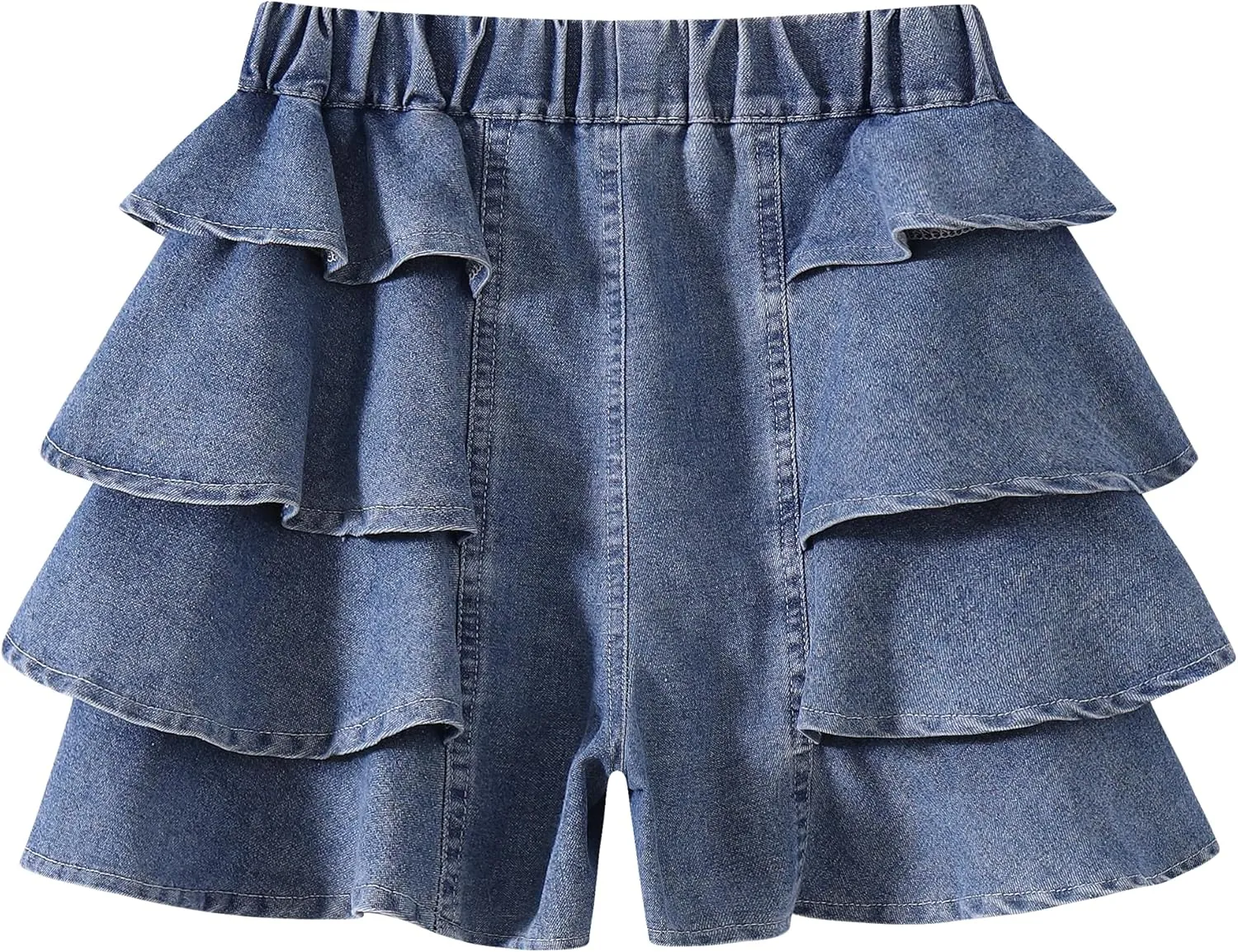 Kids Girls Jean Shorts Loose Fit Soft Cotton Comfy Ruffle Children Pull On Denim Shorts - Ages 4 to 14
