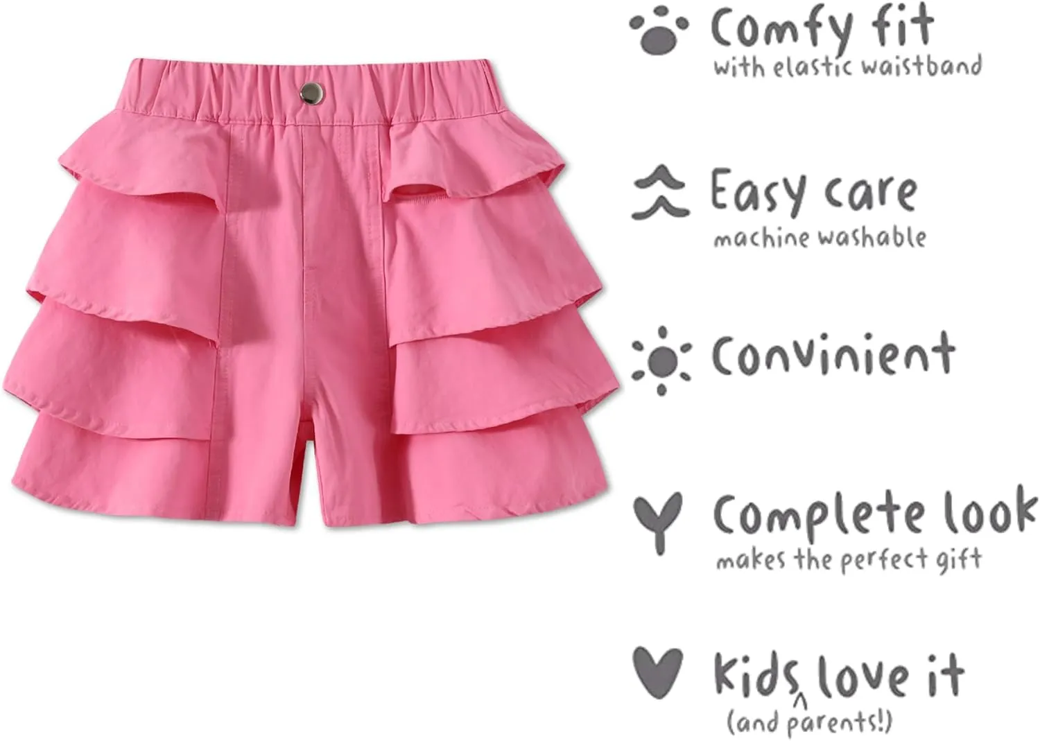 Kids Girls Jean Shorts Loose Fit Soft Cotton Comfy Ruffle Children Pull On Denim Shorts - Ages 4 to 14
