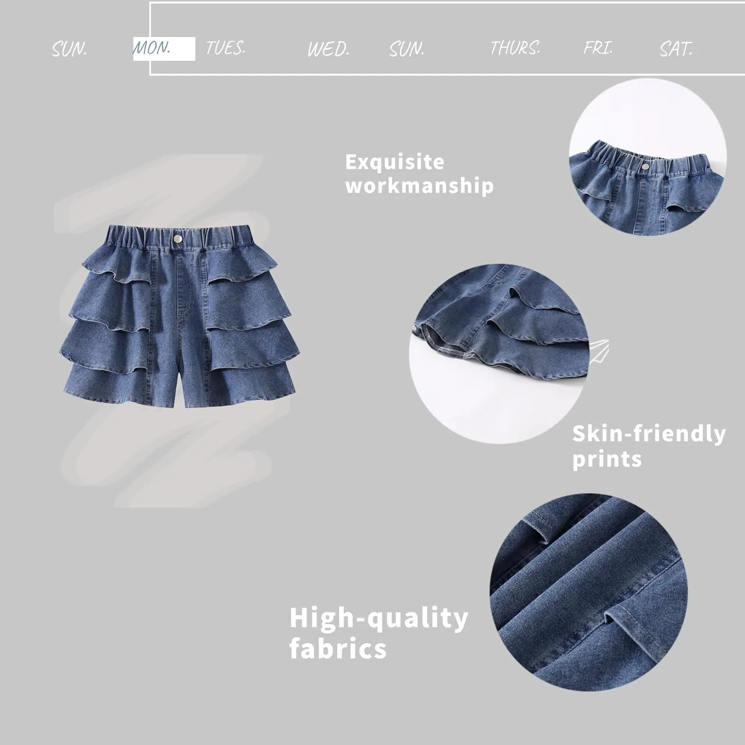 Kids Girls Jean Shorts Loose Fit Soft Cotton Comfy Ruffle Children Pull On Denim Shorts - Ages 4 to 14