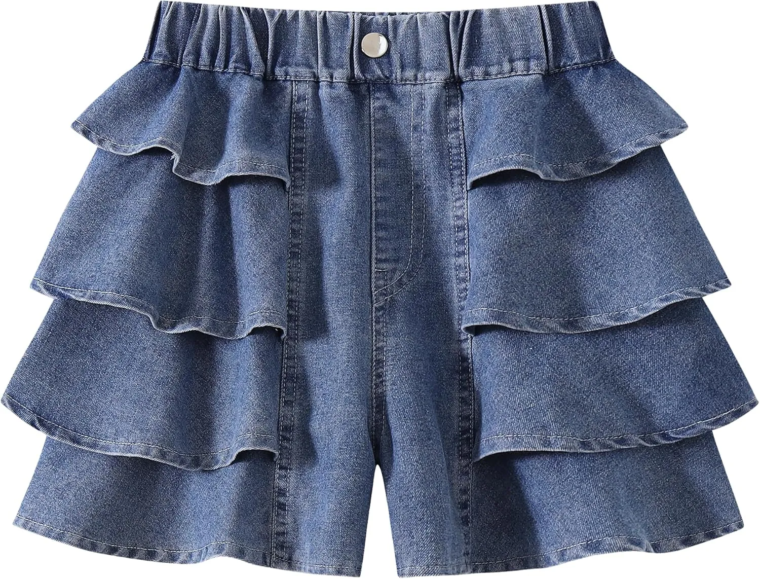 Kids Girls Jean Shorts Loose Fit Soft Cotton Comfy Ruffle Children Pull On Denim Shorts - Ages 4 to 14