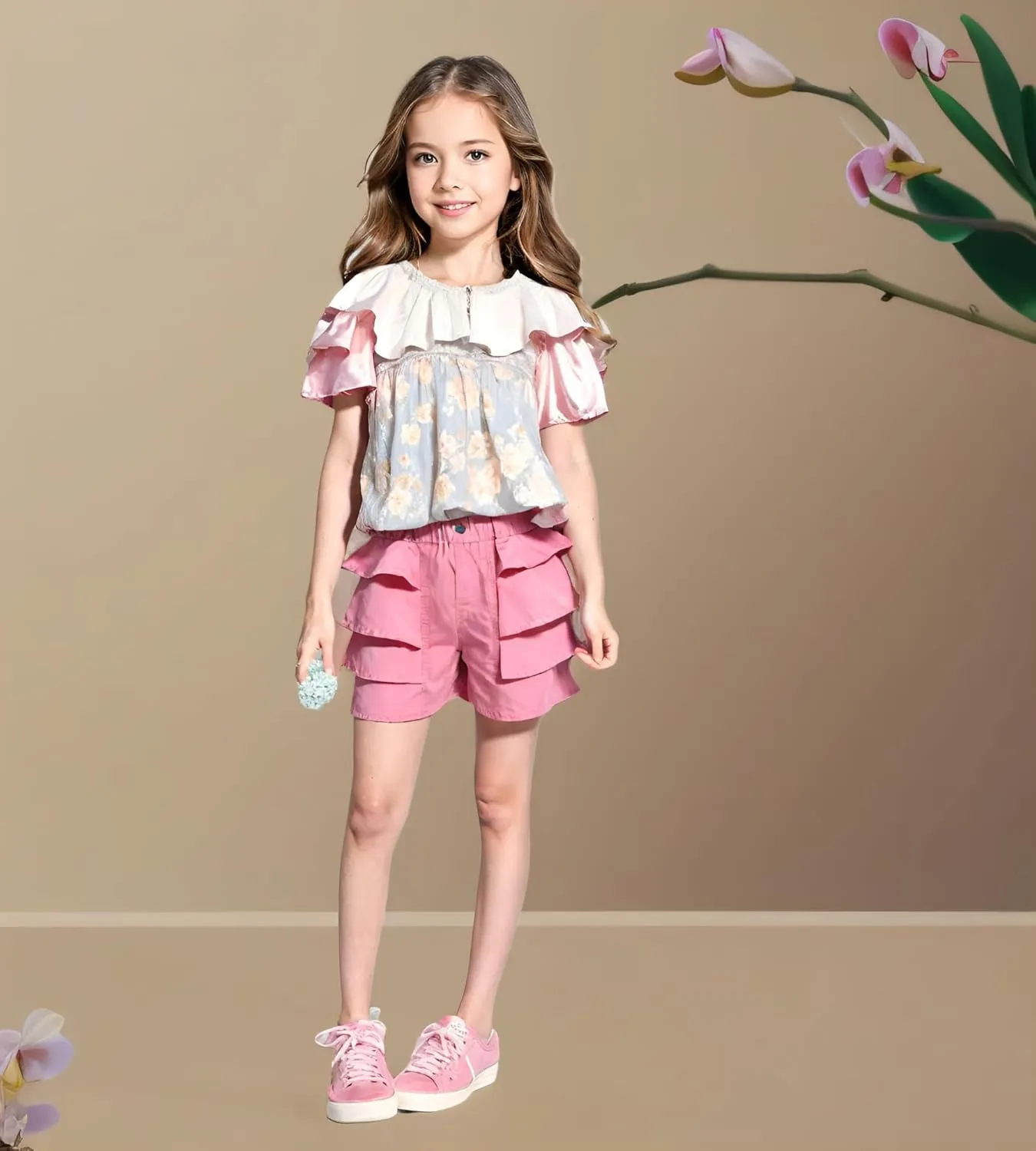 Kids Girls Jean Shorts Loose Fit Soft Cotton Comfy Ruffle Children Pull On Denim Shorts - Ages 4 to 14