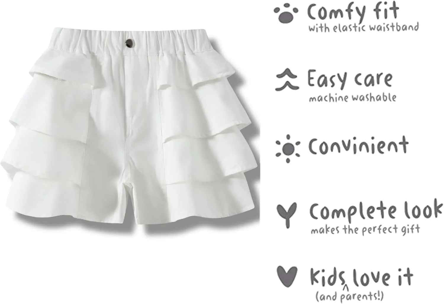 Kids Girls Jean Shorts Loose Fit Soft Cotton Comfy Ruffle Children Pull On Denim Shorts - Ages 4 to 14