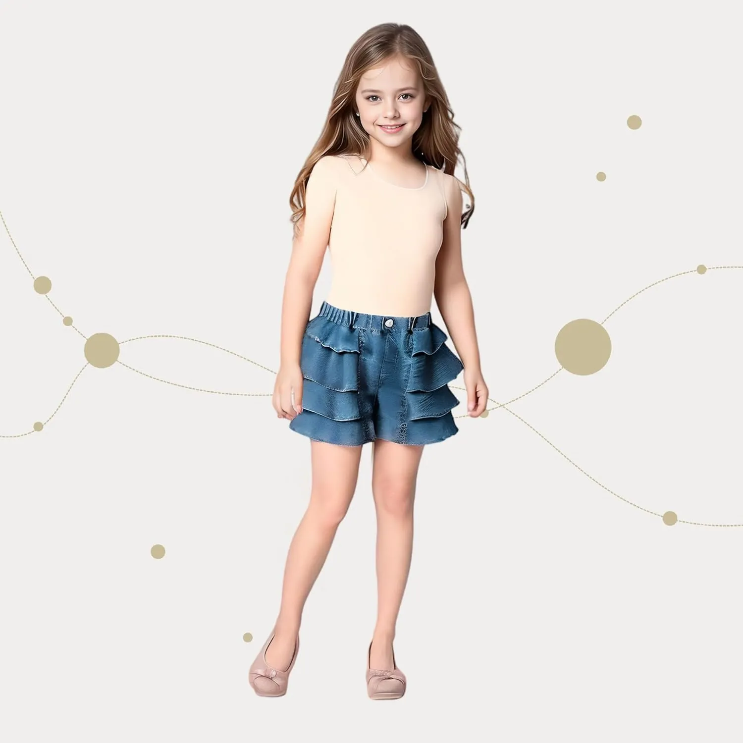 Kids Girls Jean Shorts Loose Fit Soft Cotton Comfy Ruffle Children Pull On Denim Shorts - Ages 4 to 14