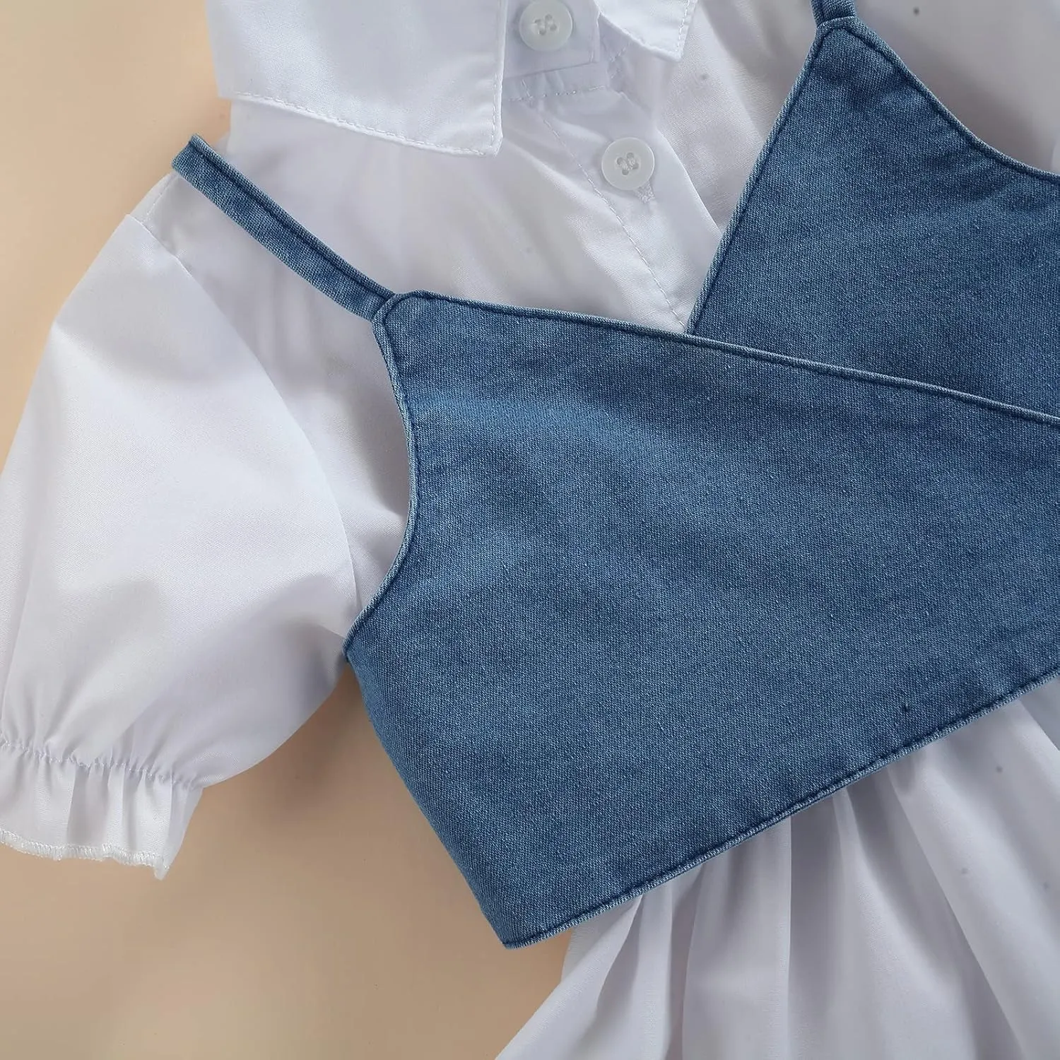 Kids Toddler Baby Girl Summer Outfit Short Sleeve T-Shirt Dress Tunic Tops with Denim Vest Corset 2pcs Clothes Set