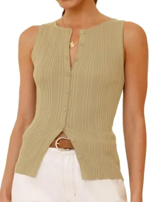KMBANGI Women Button Down Knitted Vest Ribbed Tank Tops Button Up Open Front Knit Shirt Sleeveless Slim Fit Dressy Top
