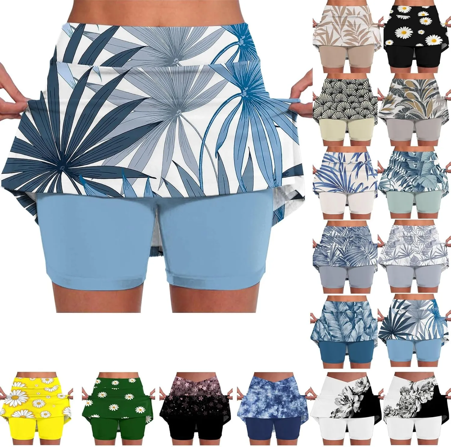 Knee Length Skorts Skirts for Women High Waisted Athletic Tennis Golf Skort for Casual Summer with Pockets