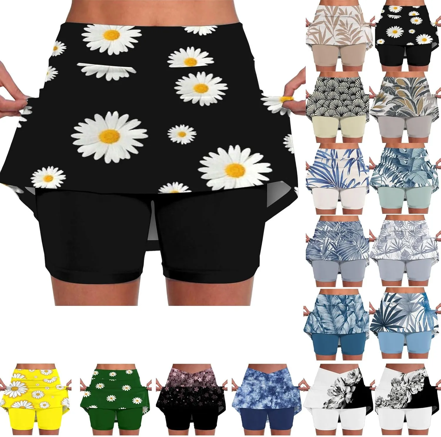 Knee Length Skorts Skirts for Women High Waisted Athletic Tennis Golf Skort for Casual Summer with Pockets