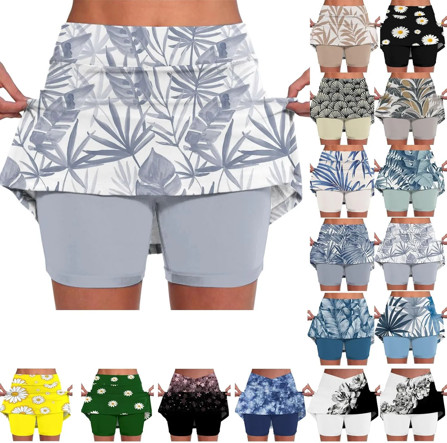 Knee Length Skorts Skirts for Women High Waisted Athletic Tennis Golf Skort for Casual Summer with Pockets