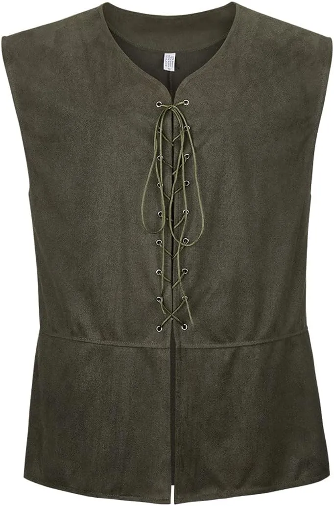 Kranchungel Mens Medieval Vest Pirate Costume Renaissance Steampunk Lace-up Viking Vest Gothic Waistcoat Outfit