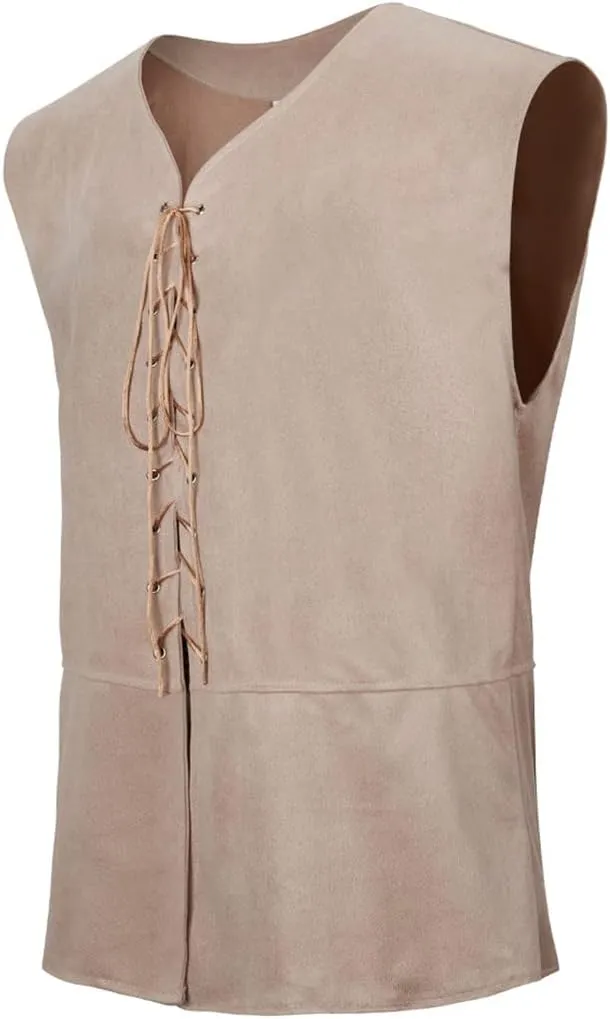 Kranchungel Mens Medieval Vest Pirate Costume Renaissance Steampunk Lace-up Viking Vest Gothic Waistcoat Outfit