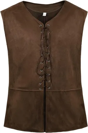Kranchungel Mens Medieval Vest Pirate Costume Renaissance Steampunk Lace-up Viking Vest Gothic Waistcoat Outfit