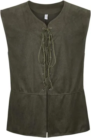 Kranchungel Mens Medieval Vest Pirate Costume Renaissance Steampunk Lace-up Viking Vest Gothic Waistcoat Outfit
