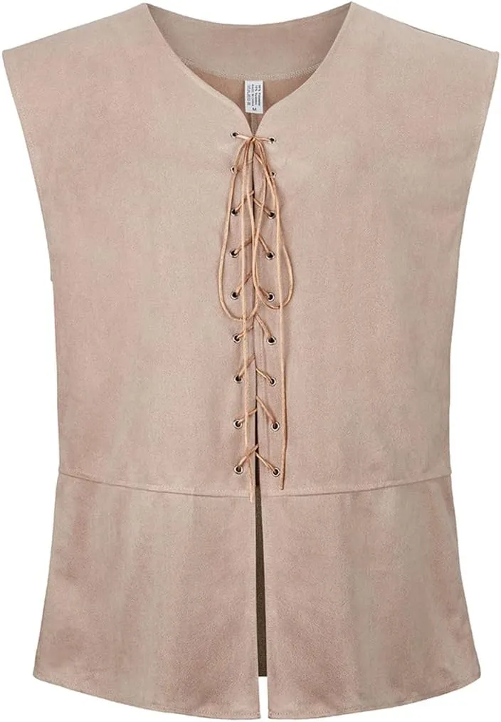 Kranchungel Mens Medieval Vest Pirate Costume Renaissance Steampunk Lace-up Viking Vest Gothic Waistcoat Outfit