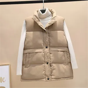 Ladies Short Quilted Vest Light Cotton Down Vest Winter Loose Waistcoat Sleeveless Coat Padded Quilted Vest Outdoor Windproof Warm Waistcoat,Brown,M