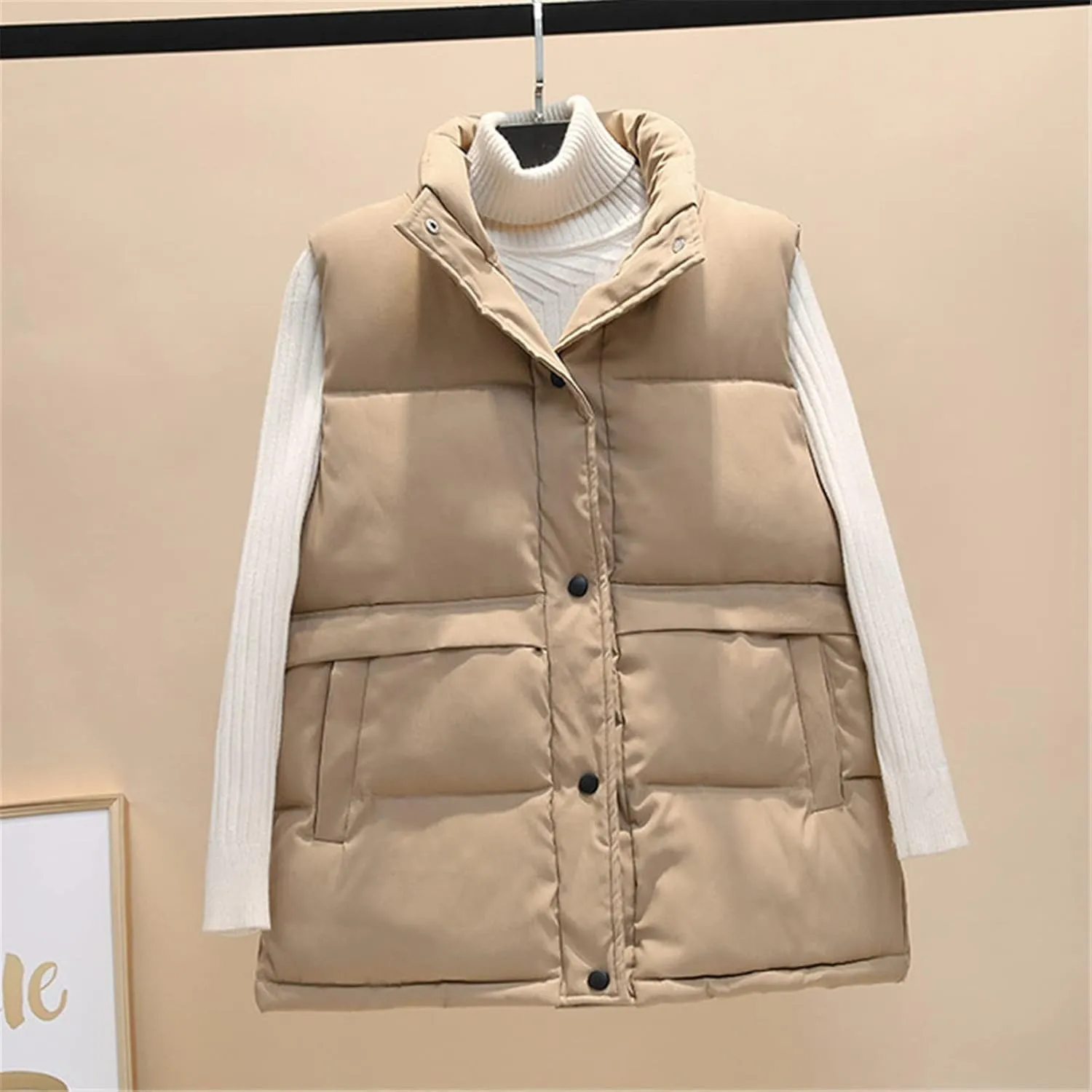 Ladies Short Quilted Vest Light Cotton Down Vest Winter Loose Waistcoat Sleeveless Coat Padded Quilted Vest Outdoor Windproof Warm Waistcoat,Brown,M