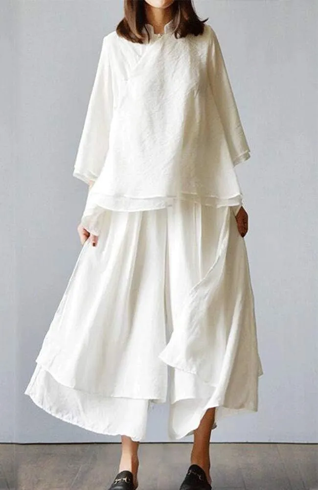 LaovanIn Women's Wide Leg Capri Pants Cotton Cropped Palazzo Trousers Culottes