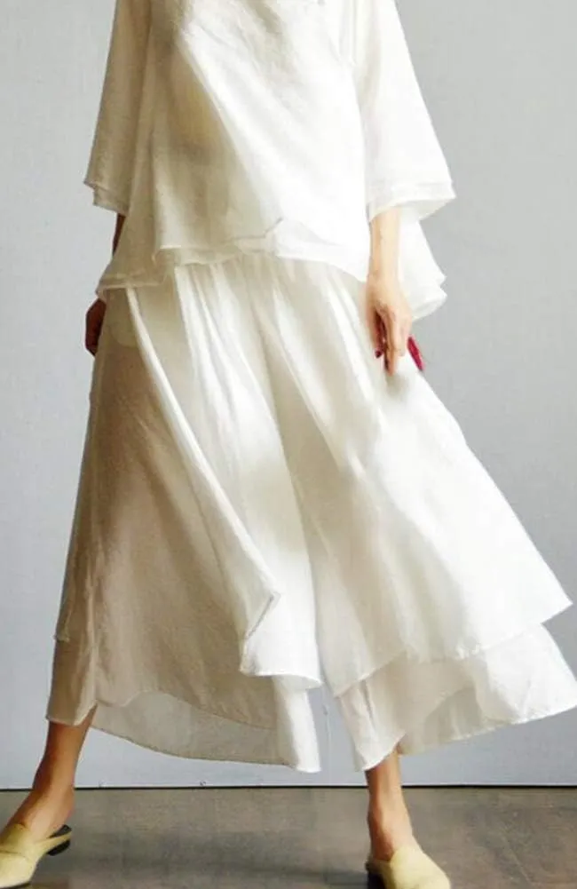 LaovanIn Women's Wide Leg Capri Pants Cotton Cropped Palazzo Trousers Culottes