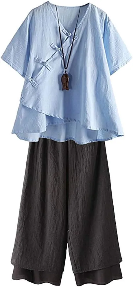 LaovanIn Women's Wide Leg Capri Pants Cotton Cropped Palazzo Trousers Culottes
