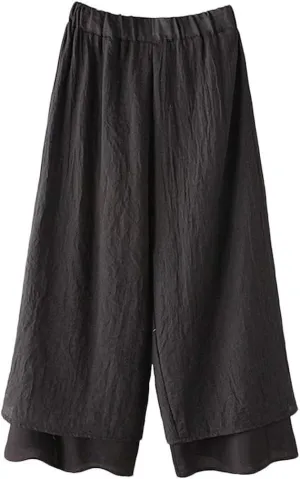LaovanIn Women's Wide Leg Capri Pants Cotton Cropped Palazzo Trousers Culottes